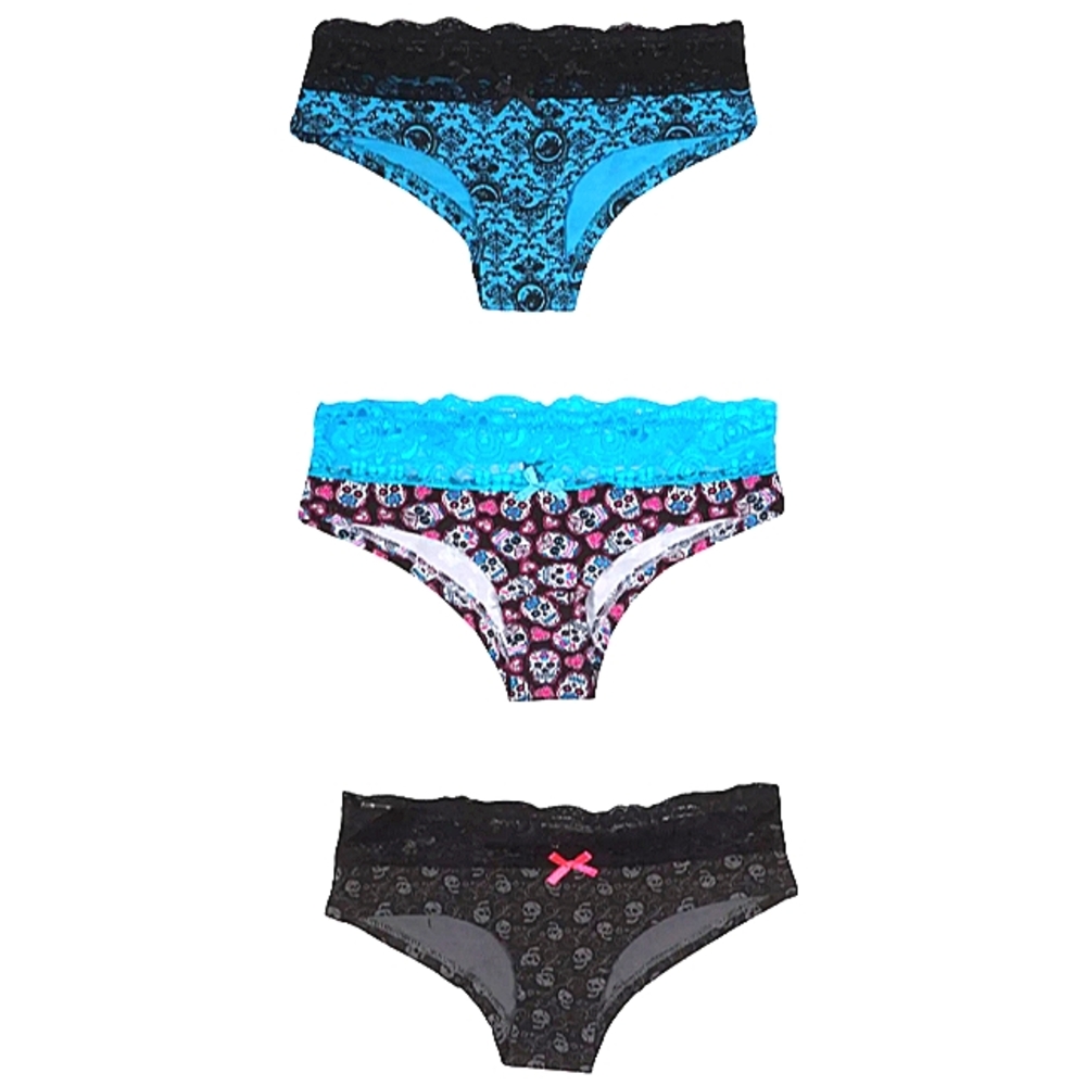 TOO FAST SET OF THREE SKULLY PANTIES 3 PANTIES WITH DIFFERENT PRINTS sizes S - L